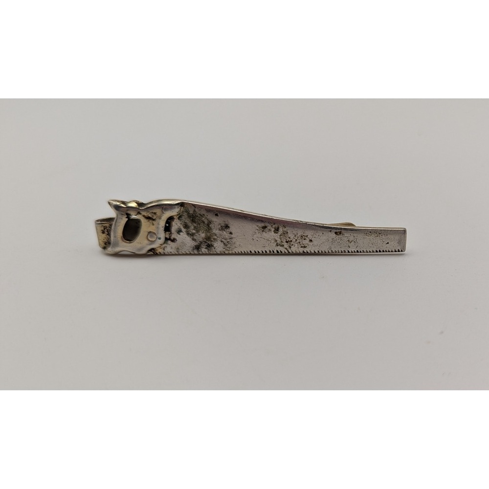 Vintage Hand Saw Tie Clip Novelty Carpenter Tool Silver‎ Gold Tone Metal Tie Bar
